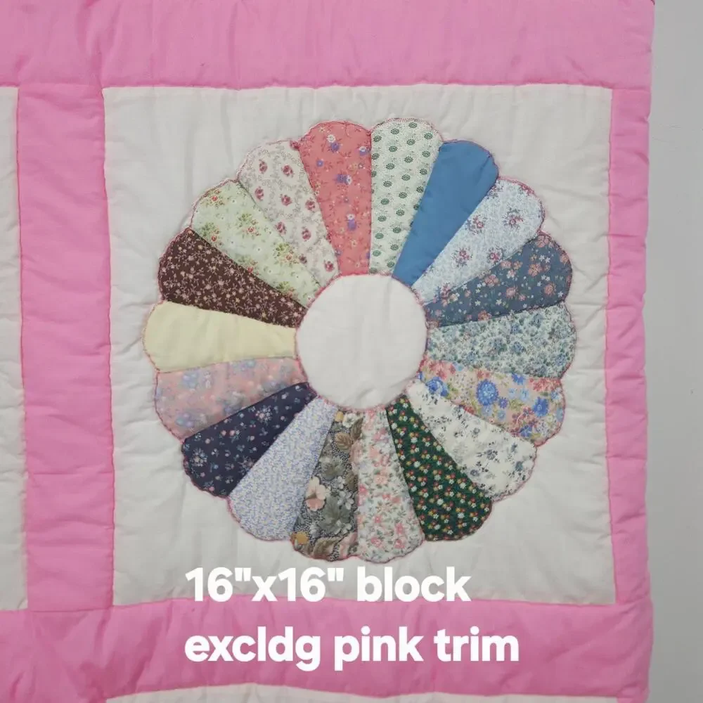 Vtg Handmade Dresden Plate F/Q Quilt Cover Pink Cotton Prairie Cottage 88x96